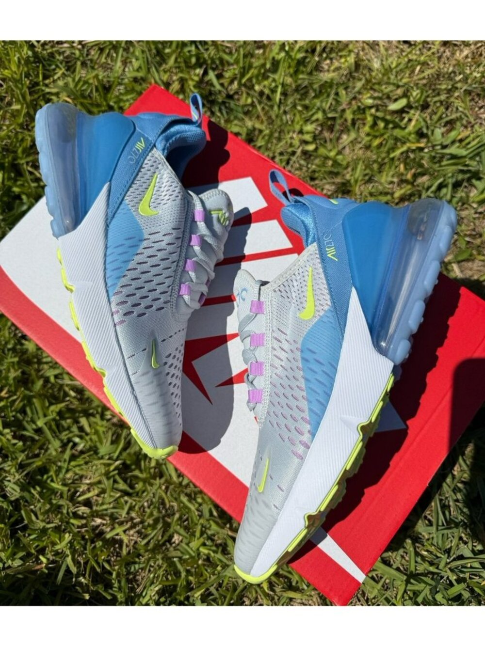 6.5Y | 8 WOMEN'S NIKE AIR MAX 270 IB4401-042 LIGHT GRAY / BLUE RUNNING SNEAKERS